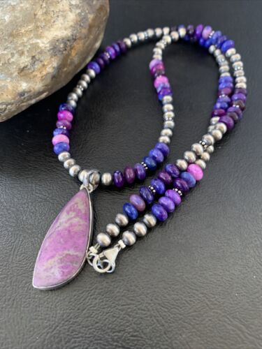 Navajo Pearl Necklace with Purple Sugilite Pendant | Sterling Silver | Authentic Native American Handmade | 11745