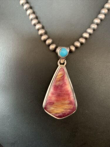 Navajo Purple Spiny Oyster Turquoise Pendant Necklace | Sterling Silver | Multi-Stone | 13789