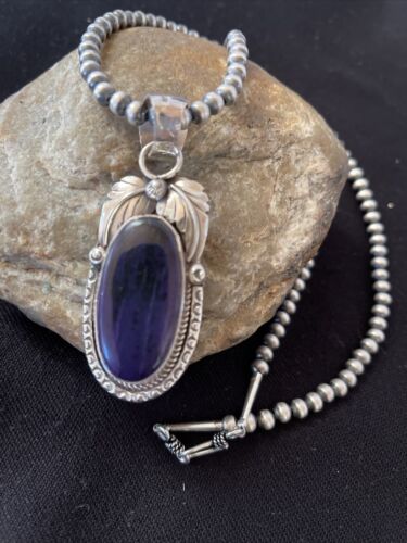 Native American Men's Navajo Pearls Necklace | Sterling Silver Sugilite Pendant | 01529