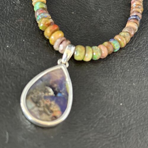 Southwestern Women's Green Opal Pendant Necklace | Sterling Silver | 17" | 14422