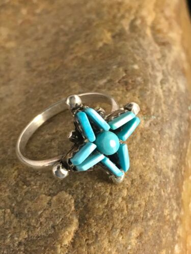 Zuni Blue Turquoise Needle Point Ring | Authentic Native American Sterling Silver | Multi-Stone | Sz 6 | 8776