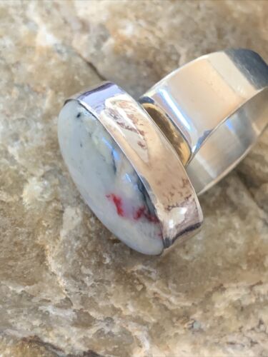 Southwestern Navajo White Black Cinnabrite Ring | Sterling Silver | Sz 7 | 1564