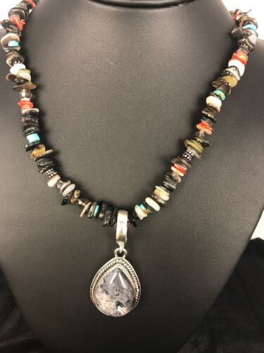 Navajo Turquoise Spiny Oyster Abalone Pendant Necklace | Sterling Silver | Authentic Native American Handmade | 11886