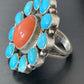Navajo Blue Turquoise Coral Cluster Ring | Authentic Native American Sterling Silver | Multi-Stone | Sz 9.5 | 11507