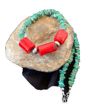 Native American Navajo Men's Necklace | Sterling Silver Turquoise Coral | 21" | 00881