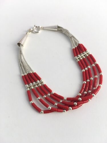 Navajo Red Stabilized Coral Heishi Sterling Silver Bracelet | 5-Strand | 7" | 13603