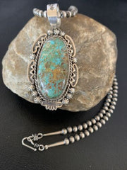 Navajo Blue #8 Turquoise Pendant Necklace | Sterling Silver | Authentic Native American Handmade | 10230