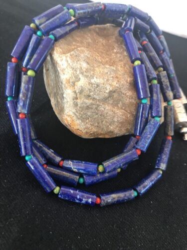 Native American Lapis & Turquoise Necklace | Sterling Silver | Navajo Handmade | 21" | 387