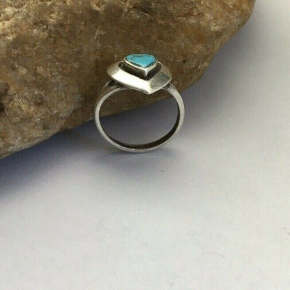 Navajo Heart Blue Turquoise Inlay Ring | Sterling Silver | Sz 5.5 | Authentic Native American Handmade | 01731