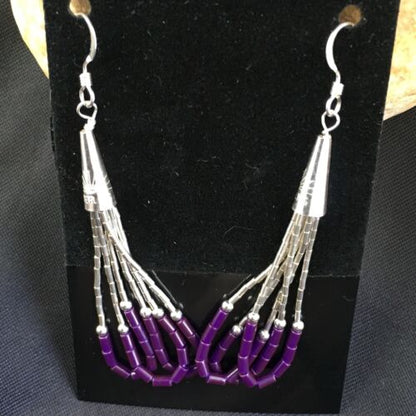 Handmade Liquid Silver Heishi Beads Earrings | Purple Sugilite | Sterling Silver | 2" | 1997