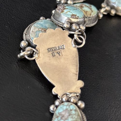 Navajo Golden Hills Turquoise Lariat Necklace | Sterling Silver | Authentic Native American Handmade | 14407 - Masha USA