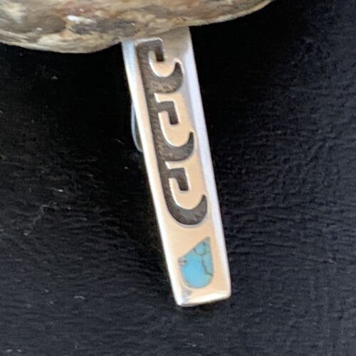 Native American Hopi Tie Pin | Inlay Blue Turquoise | Old Pawn Sterling Silver | 13724