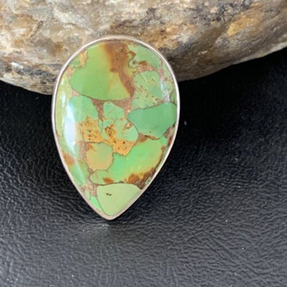 Adjustable Navajo Green Mojave Turquoise Ring | Sterling Silver | Sz 8 | 11721