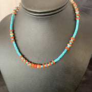 Navajo Sterling Silver Spiny Oyster Turquoise Necklace | 16" | Authentic Native American Handmade | 10692