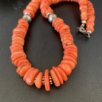 Native American Navajo Pink Coral Bead Necklace | Sterling Silver | 18" | 13228 - Masha USA