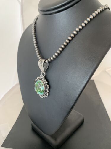 Navajo Green Sonoran Gold Turquoise Pendant | Sterling Silver | Authentic Native American Handmade | 687