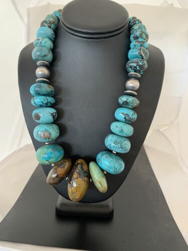 Navajo Pearl Graduated Sterling Silver Natural Blue Turquoise Necklace | Authentic Native American | 22"