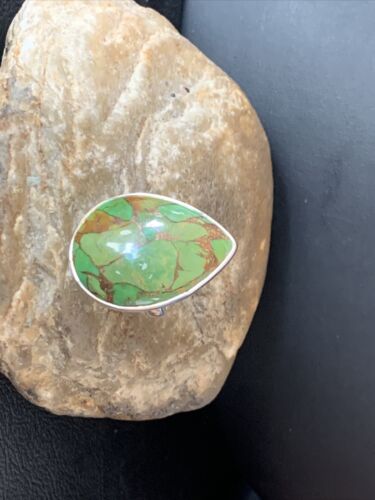 Adjustable Navajo Green Mojave Turquoise Ring | Sterling Silver | Sz 8 | 11787