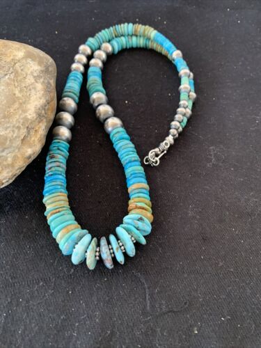 Navajo Pearls Graduated Turquoise Necklace | Sterling Silver | Authentic Native American | 24" | 826
