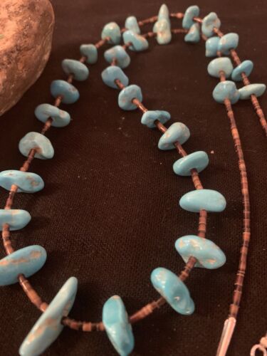 Navajo Sleeping Beauty Kingman Turquoise Nugget Necklace | Sterling Silver | Authentic Native American Handmade | 26" | 00613