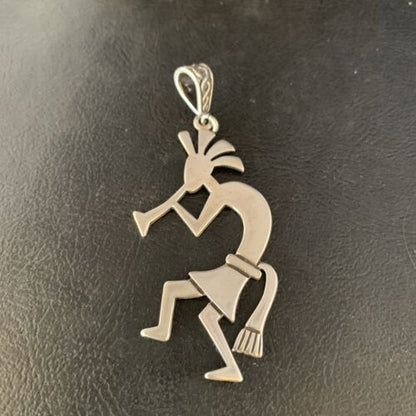 Navajo Kokopelli Pendant | Handmade Stamped Sterling Silver | 2.25" | 14041