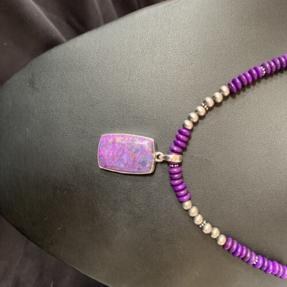 Navajo Pearls Purple Sugilite Mojave Turquoise Necklace | Sterling Silver | Native American Handmade | 13301