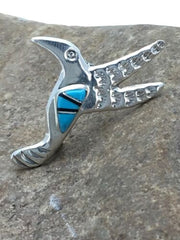 Navajo Hummingbird Inlay Pin | Turquoise | Sterling Silver | Authentic Native American Handmade | 2903