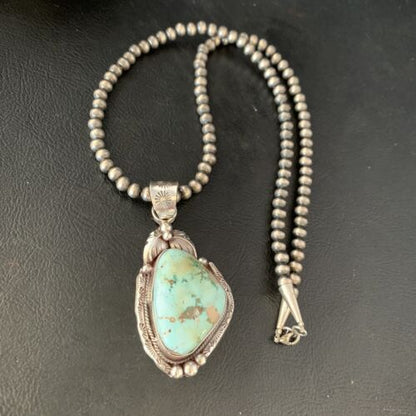 Men's Navajo Sonoran Gold Turquoise Pendant Necklace | Sterling Silver | Authentic Native American Handmade | 13657
