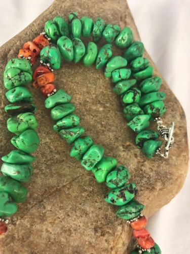 Spiny Green Magnesite Navajo Sterling Silver Necklace | 20" | Southwestern Handmade | 8069