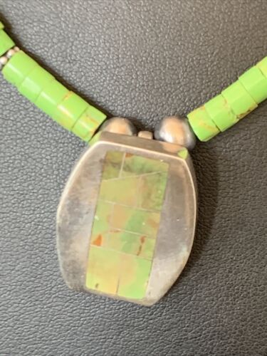 Navajo Green Gaspeite Turquoise Pendant | Sterling Silver | Authentic Native American Handmade | 12345
