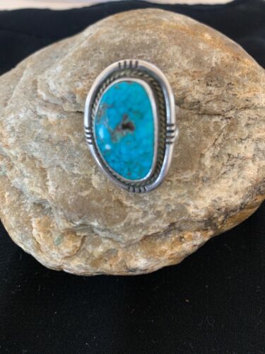 Navajo Kingman Turquoise Old Pawn Ring | Sterling Silver | Sz 4.5 | Authentic Native American Handmade | 4020