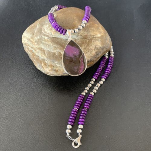 Women's Navajo Pearls Purple Sugilite Necklace Pendant | Sterling Silver | Authentic Native American Handmade | 13302