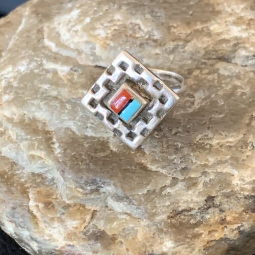 Native American Women's Navajo Blue Turquoise Coral Inlay Ring | Sz 5 | 13131