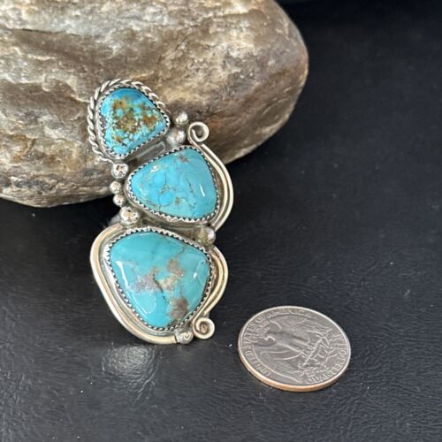 Navajo Blue Kingman Turquoise Multi-Stone Ring | Authentic Native American Sterling Silver | Sz 9.5 | 14551