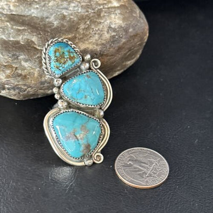 Navajo Blue Kingman Turquoise Multi-Stone Ring | Authentic Native American Sterling Silver | Sz 9.5 | 14551