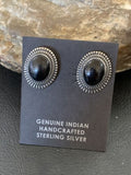 Navajo Black Onyx Stud Post Earrings | Sterling Silver | 0.5" | Authentic Native American Handmade | 12643