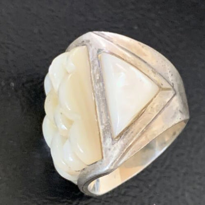 Native American White Mother of Pearl Inlay Ring | Navajo Sterling Silver | Sz 7 | 12863 - Masha USA
