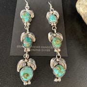 Navajo Sonoran Gold Turquoise Earrings | Sterling Silver | 3 Dangle | Authentic Native American Handmade | 13922