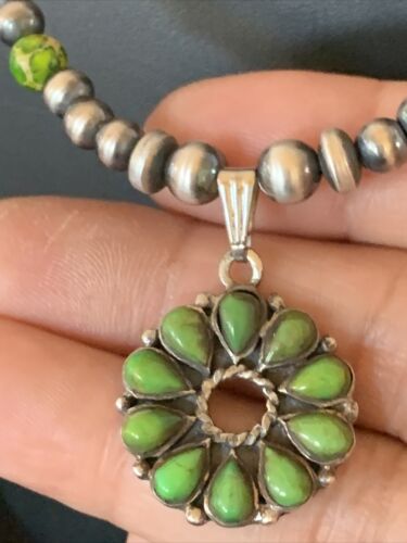 Navajo Green Gaspeite Turquoise Multi-Stone Pendant | Authentic Native American Sterling Silver | 12264
