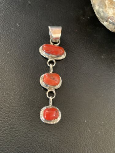 Navajo Red Coral Multi-Stone Necklace Pendant | Authentic Native American Sterling Silver | Multi-Stone | 13245