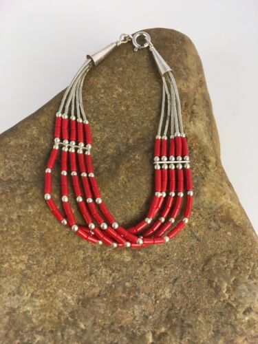 Navajo Red Stabilized Coral Heishi Sterling Silver Bracelet | 5-Strand | 7" | 13603