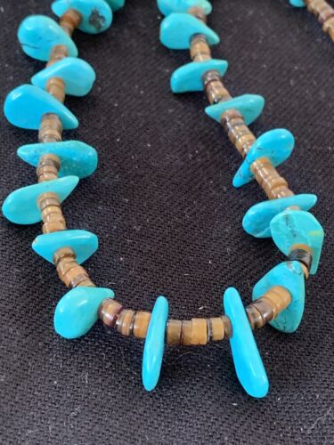 Navajo Blue Turquoise Bone Bead Necklace | Sterling Silver | 20" | Authentic Native American Handmade | 00302
