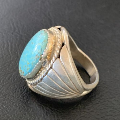 Navajo Blue Kingman Turquoise Ring | Sterling Silver | Sz 8.5 | Authentic Native American Handmade | 11938