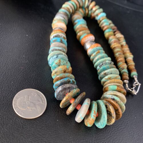 Navajo Green Turquoise & Spiny Oyster Necklace | Sterling Silver | Authentic Native American | 26" | 13907