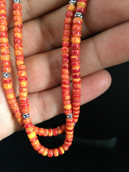 Southwestern Red Orange Spiny Heishi Necklace | Sterling Silver | 20" | 1782