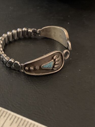 Vintage Navajo Sterling Silver Watch Tips | Old Pawn Blue Turquoise Inlay | Authentic Native American Jewelry | 1445