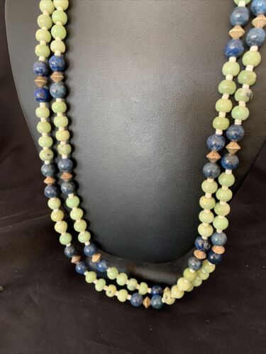 Southwestern Santo Domingo Necklace | 2 Strand Shell Serpentine Denim Lapis | 11997