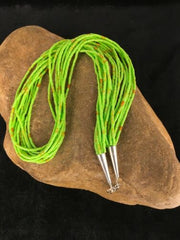 Southwestern Gaspeite Heishi Necklace | 10 Strand | Sterling Silver | 20" | 8871