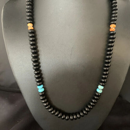 Men's Navajo | Sterling Silver Necklace | Black Onyx, Turquoise, Spiny Oyster | 20" | 13552