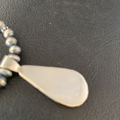 Navajo Multi-Color Turquoise Mother of Pearl Necklace Inlay Pendant | Sterling Silver | 13886